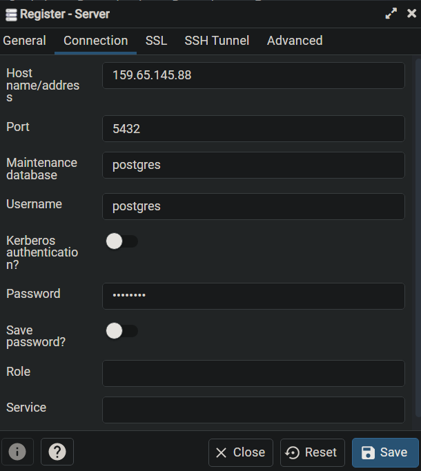 Add Server in pgAdmin